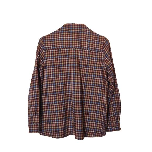 Pendleton Women's Virgin Wool Brown Gingham Check Button Up Flannel Small Petite - Picture 2 of 10